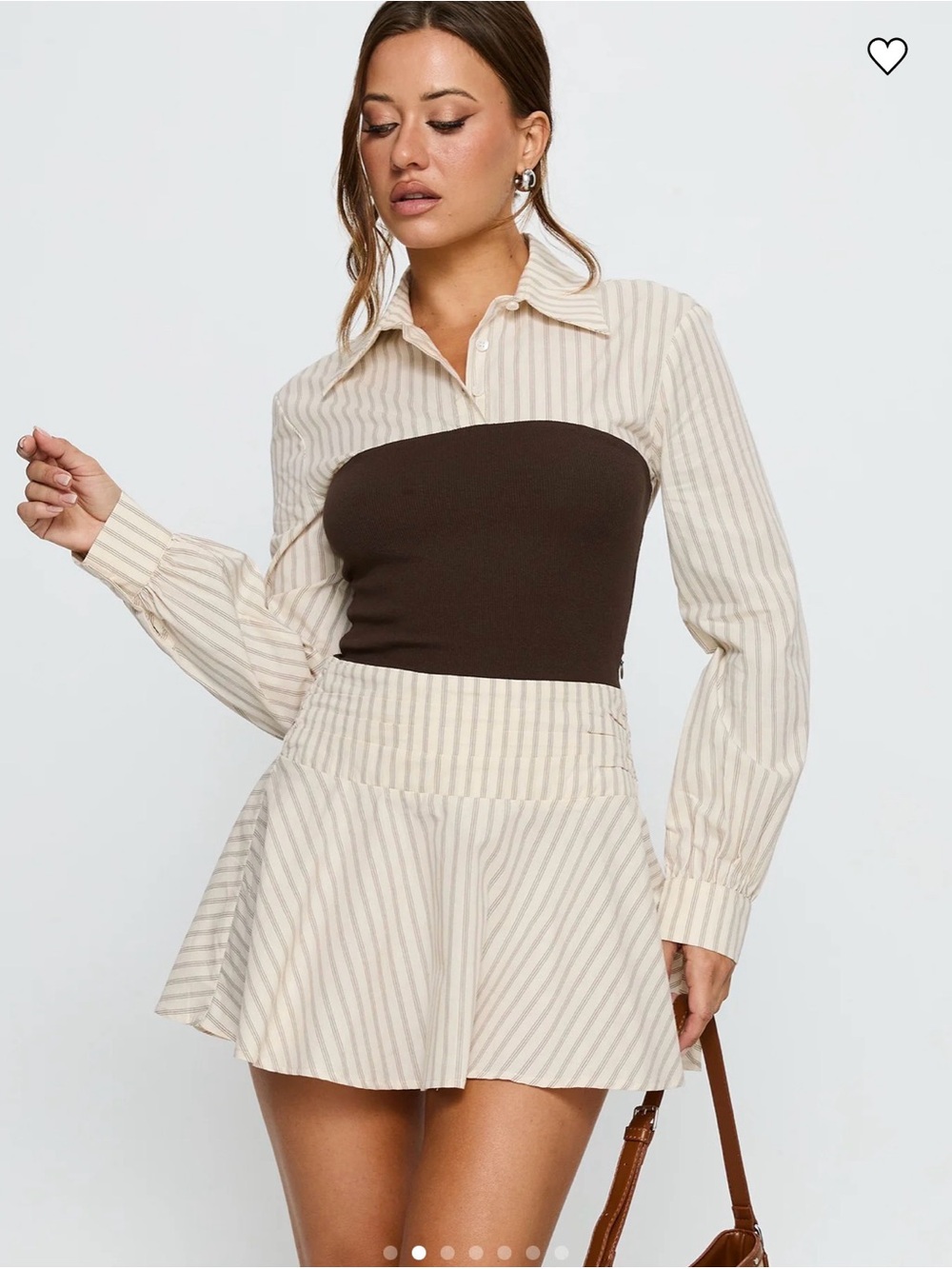 Striped Cream Two-Piece Dress with Brown Bodice princess polly
